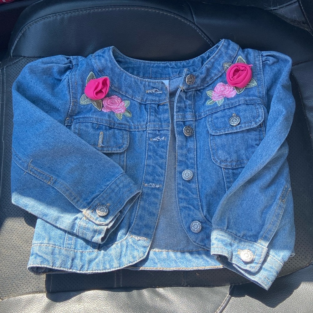 Girls size 4 embroidered rose denim Jean jacket